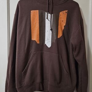 Jerzees Brown Hoodie with Orange and White Design